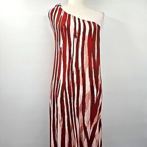 Soma Weekend One Shoulder Knot Soft Fiery Long Maxi Dress w Side Pockets & Slits